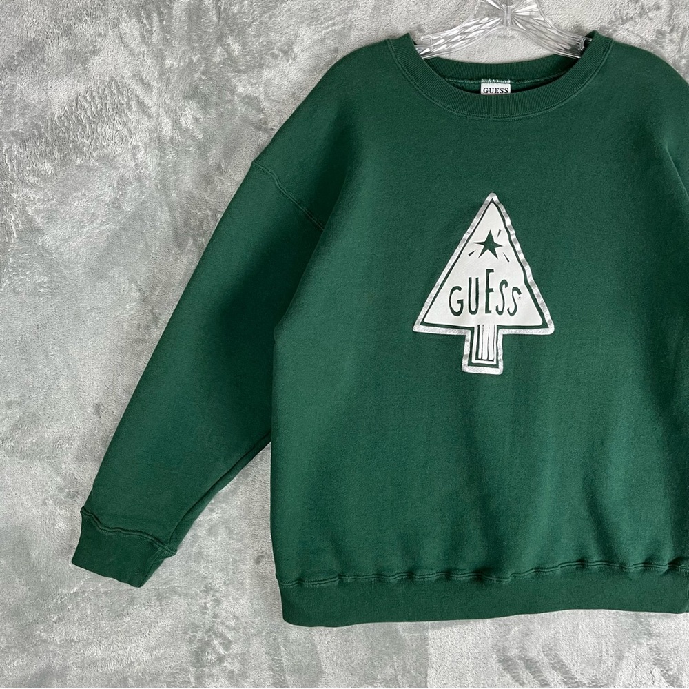 Vintage 90s Y2K Guess Christmas Tree Graphic Sweatshirt OSFA Medium Large Grunge - Picture 2 of 12
